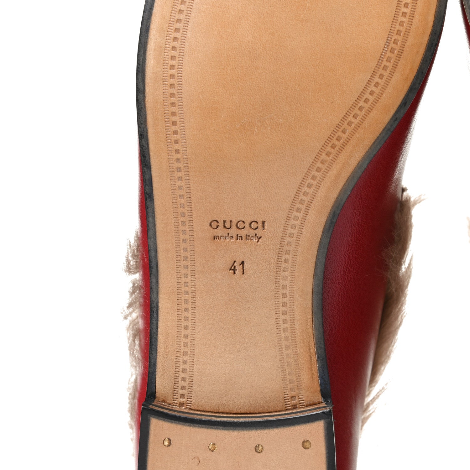 Gucci Malaga Kid Fur Womens Jordaan Loafers 41 Hibiscus Red Natural 8 of 12