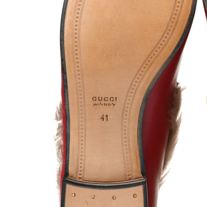 Gucci Malaga Kid Fur Womens Jordaan Loafers 41 Hibiscus Red Natural 8 of 12