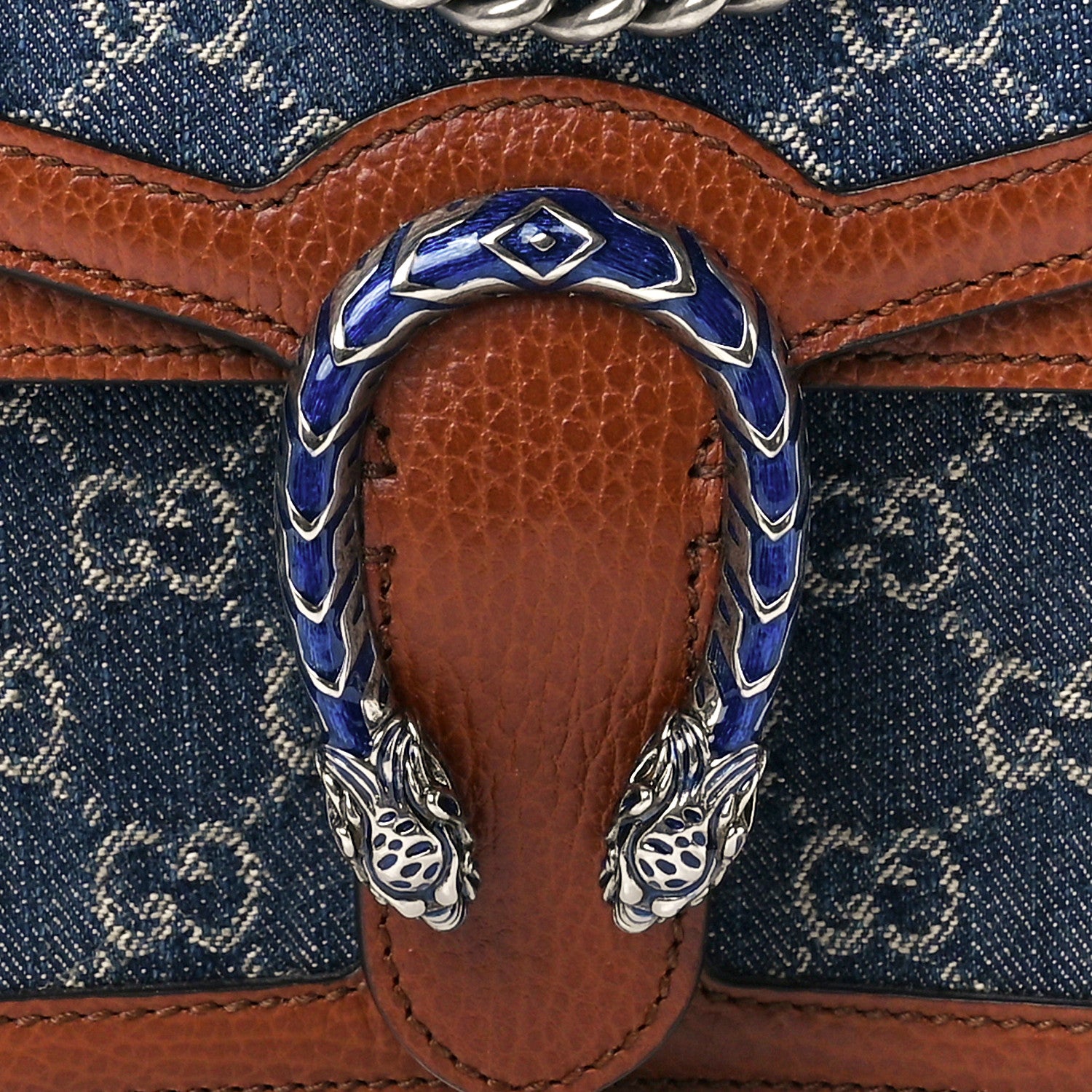 Gucci New Denim GG Monogram Dollar Calfskin Enamel Mini Dionysus Shoulder Bag Blue Tea Cuir Epilog Electric Blue 9 of 12