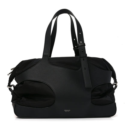 Salvatore Ferragamo Nylon Calfskin Cut Out Duffle Bag Black 1 of 9