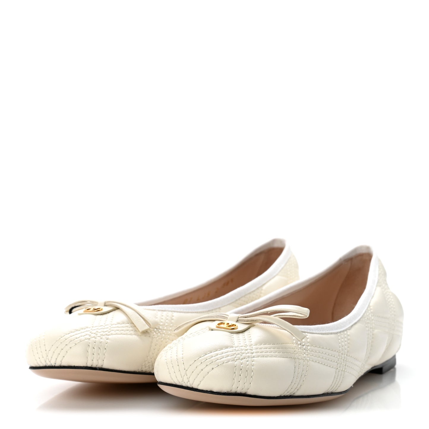 Nappa Quilted Bow Ballerina Flats 38.5 Ivory