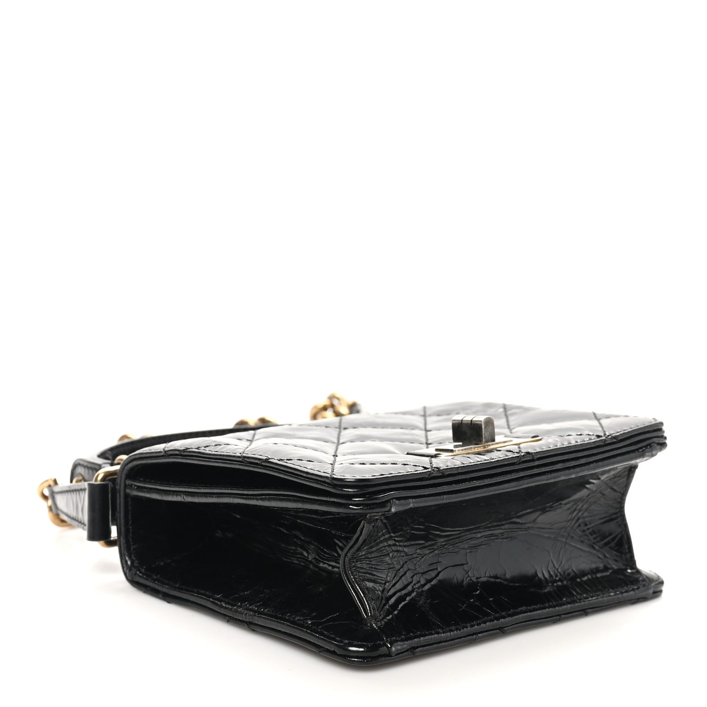Glazed Crumpled Calfskin Quilted Mini Rita Top Handle Flap Black