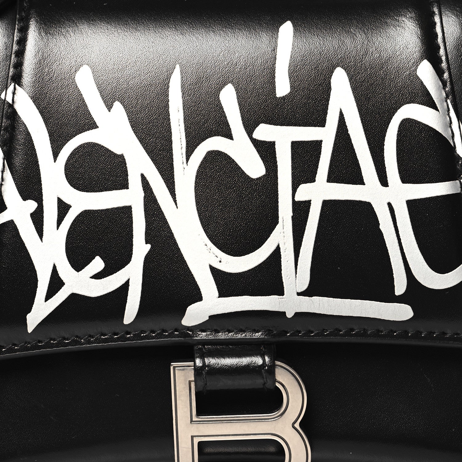 Balenciaga Box Calfskin Graffiti Logo Hourglass Top Handle Bag XS Black Silver 7 of 13