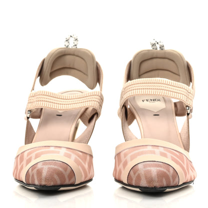 Fendi Technical Mesh FF Colibri 85mm Slingback Pumps 38.5 Rose Nudo 2 of 7