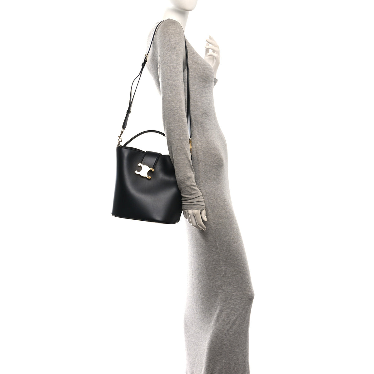 Celine Smooth Calfskin Triomphe Medium Louise Bag Black 2 of 11
