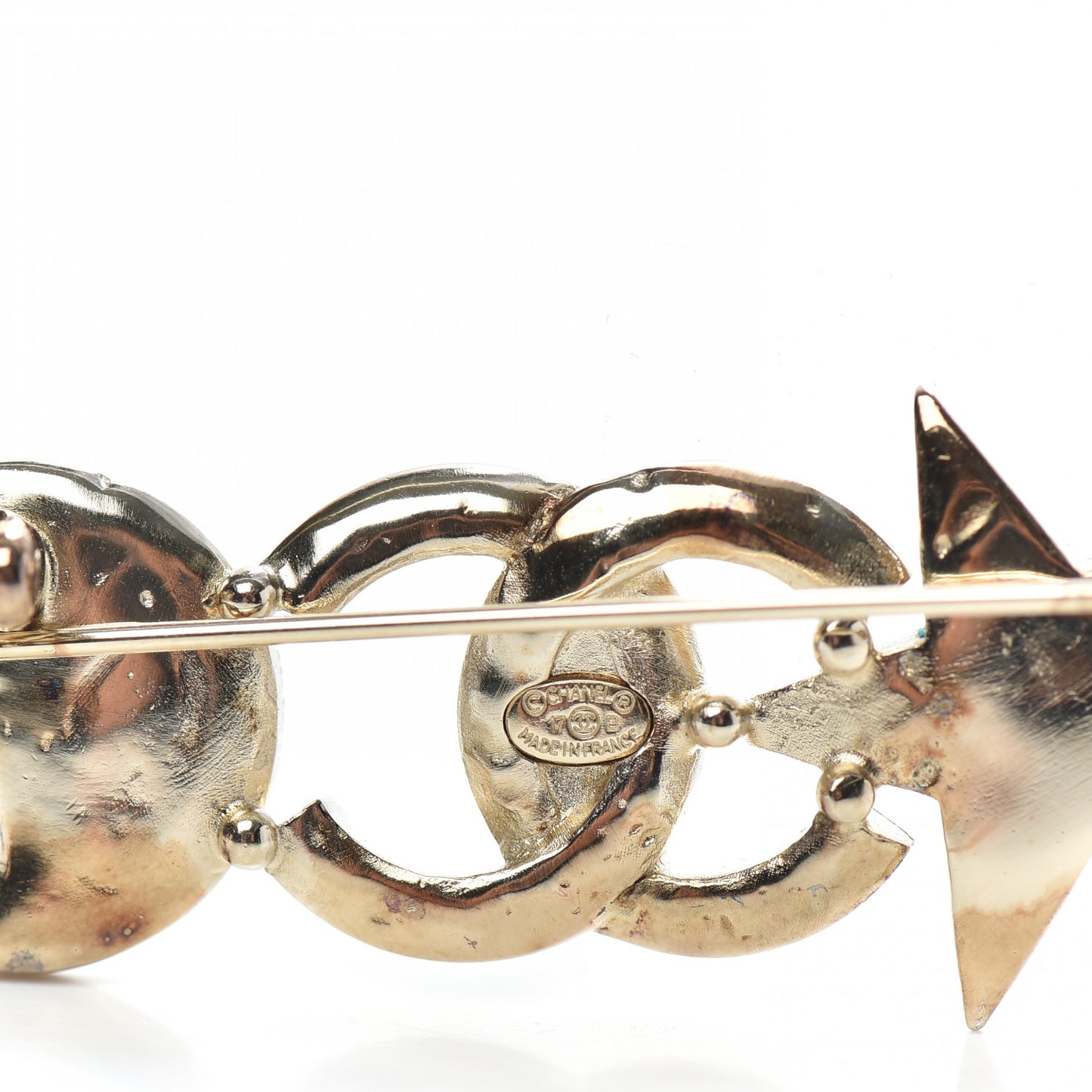 Crystal CC Moon Star Brooch Gold