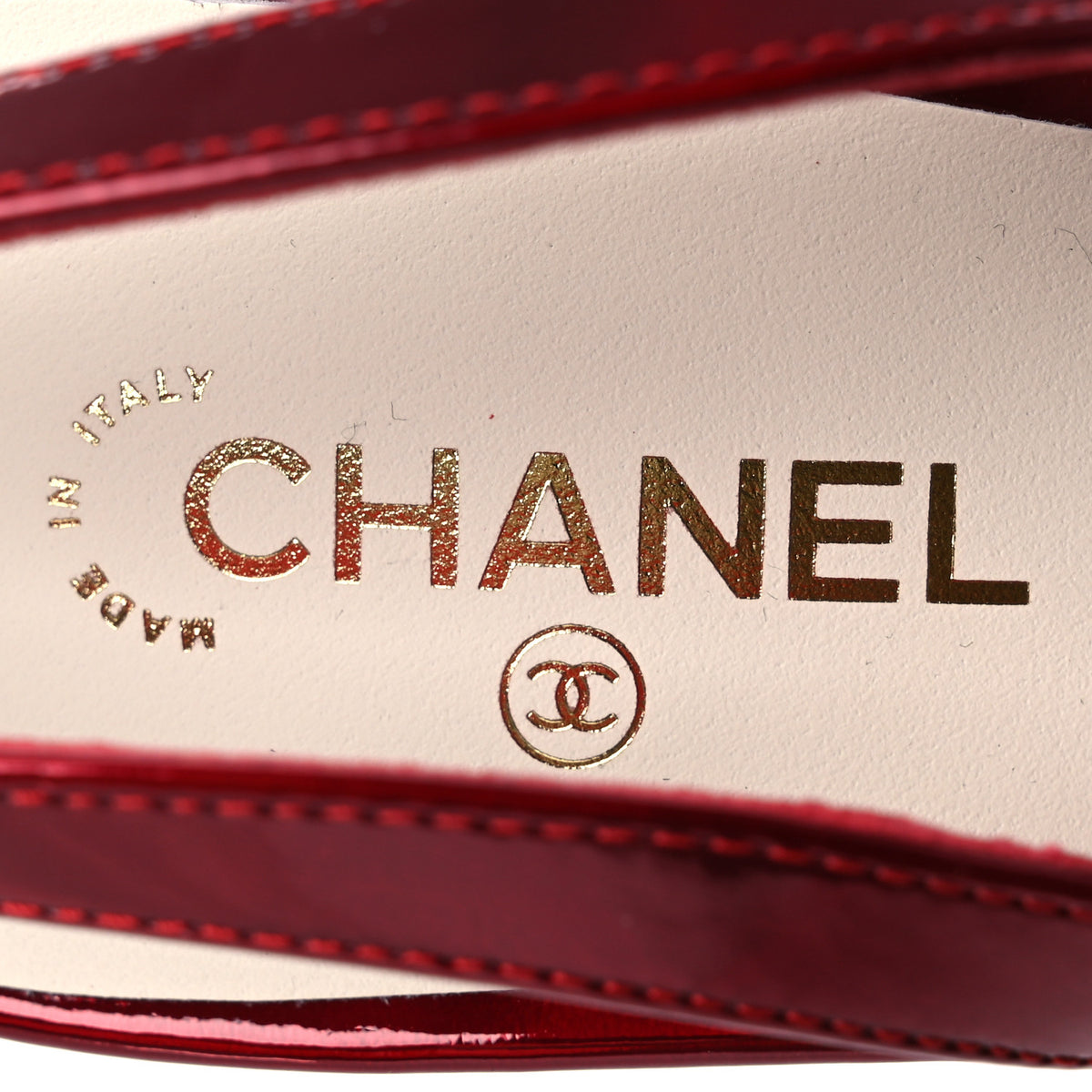 Chanel Laminated Calfskin Lambskin Cap Toe CC Slingback Pumps 38 Red Ivory 9 of 11