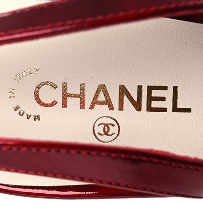 Chanel Laminated Calfskin Lambskin Cap Toe CC Slingback Pumps 38 Red Ivory 9 of 11