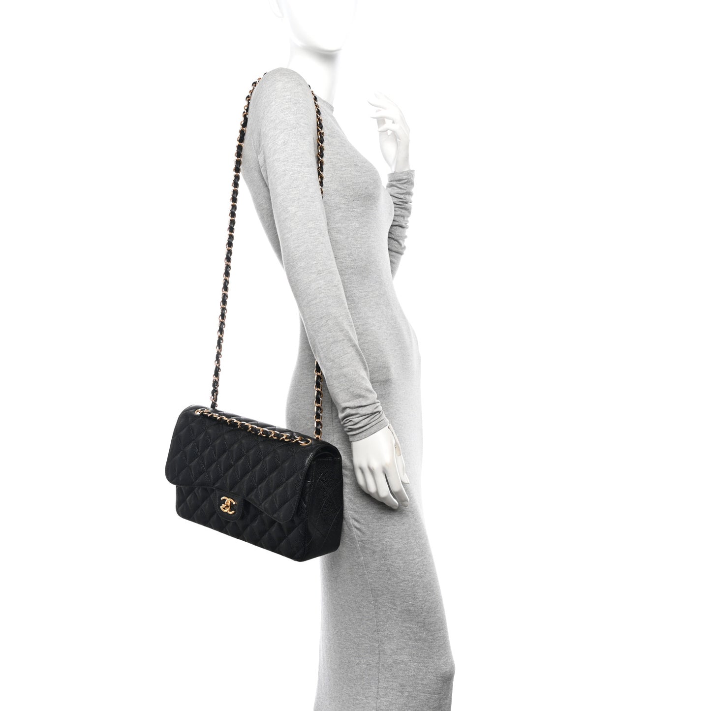 Caviar Quilted Jumbo Double Flap Black