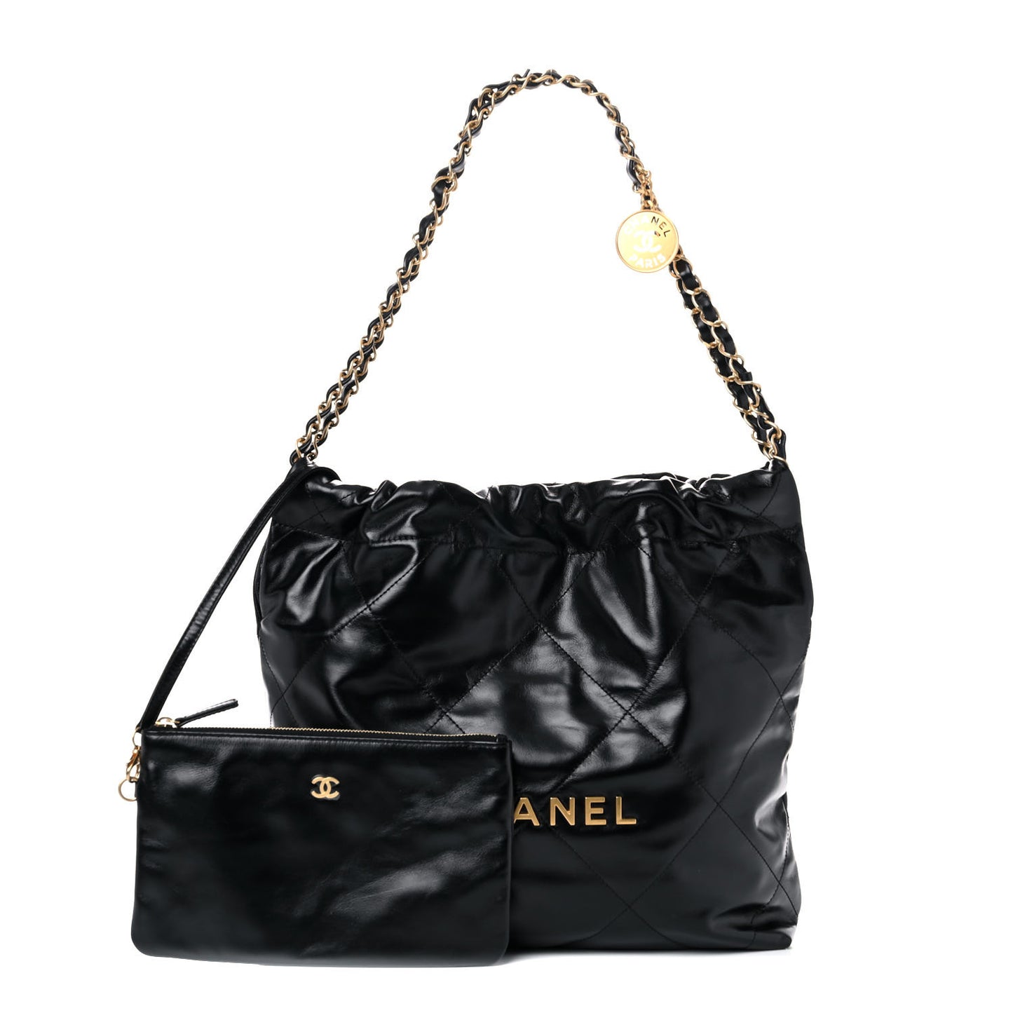 Shiny Calfskin Quilted Small Chanel 22 Black