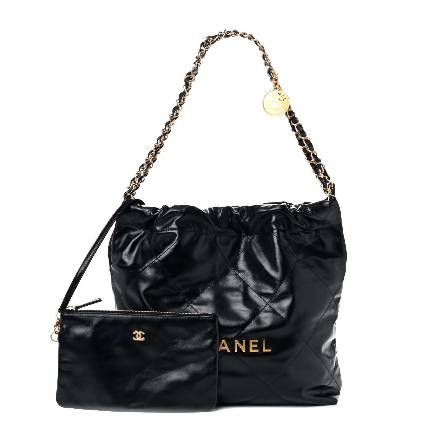 Chanel Shiny Calfskin Quilted Small Chanel 22 Black 1 of 13