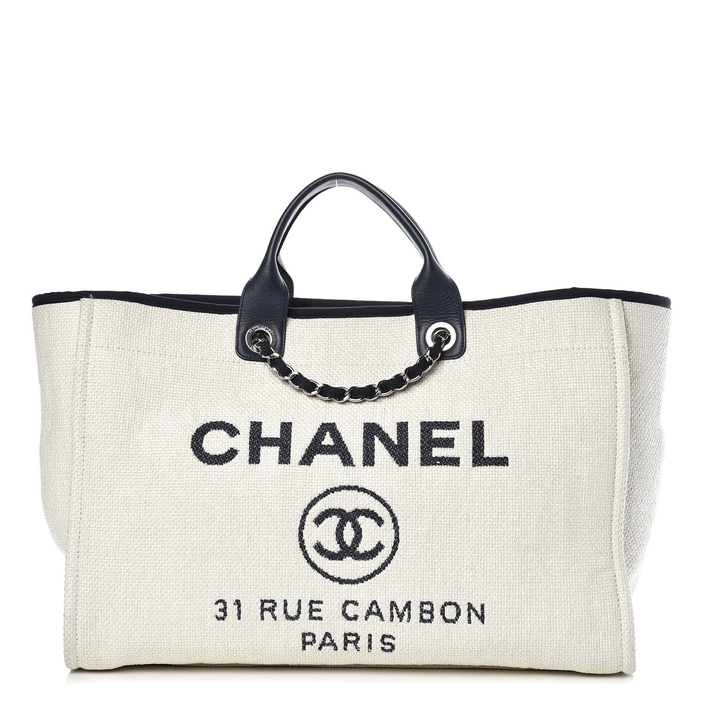 Woven Straw Raffia Extra Large Deauville Tote White Navy