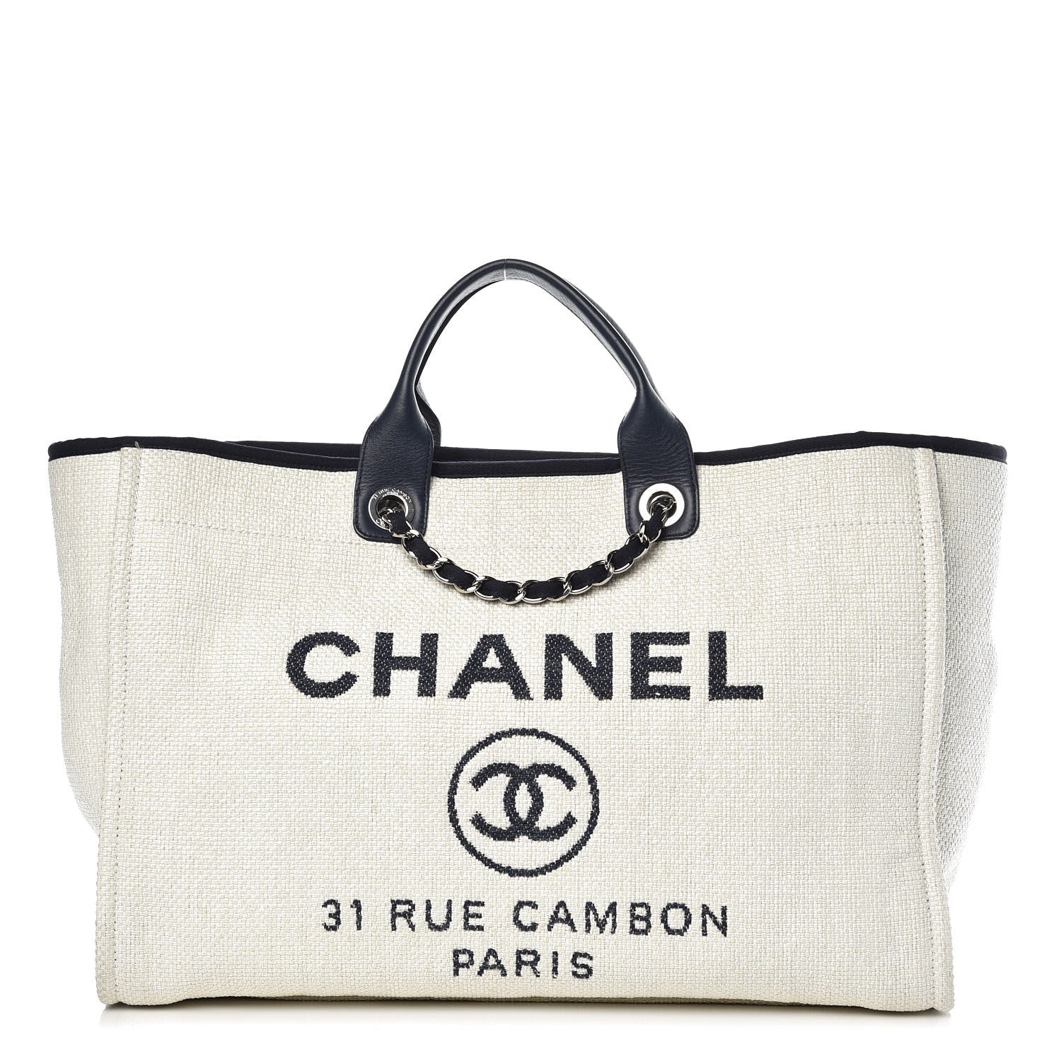 Chanel Woven Straw Raffia Extra Large Deauville Tote White Navy 1 of 9