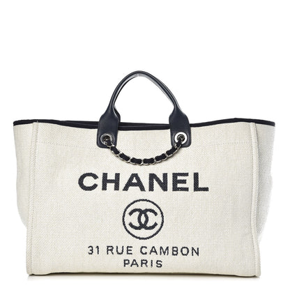 Chanel Woven Straw Raffia Extra Large Deauville Tote White Navy 1 of 9