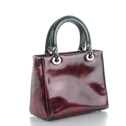 Christian Dior Patent Medium Floral Lady Dior Burgundy 3 of 9