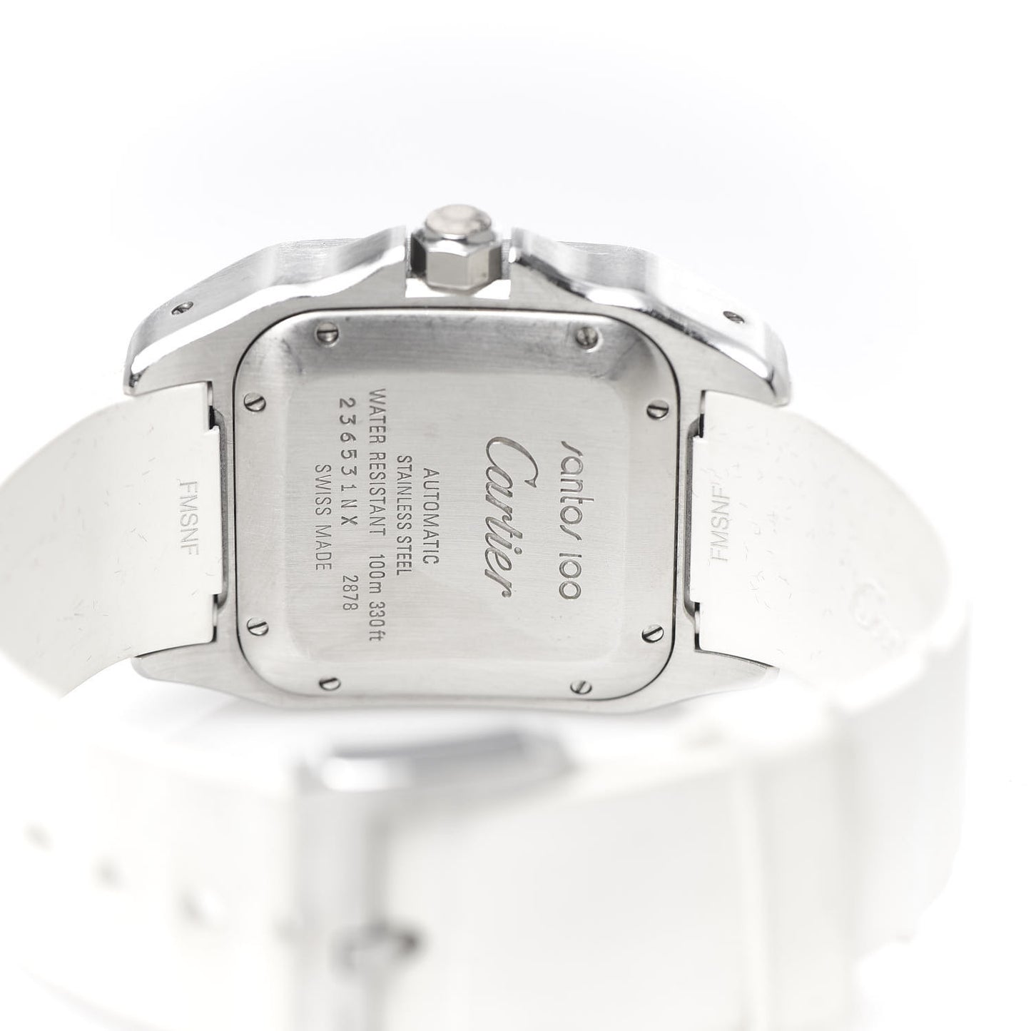 Stainless Steel Rubber 33mm Santos 100 Automatic Watch White