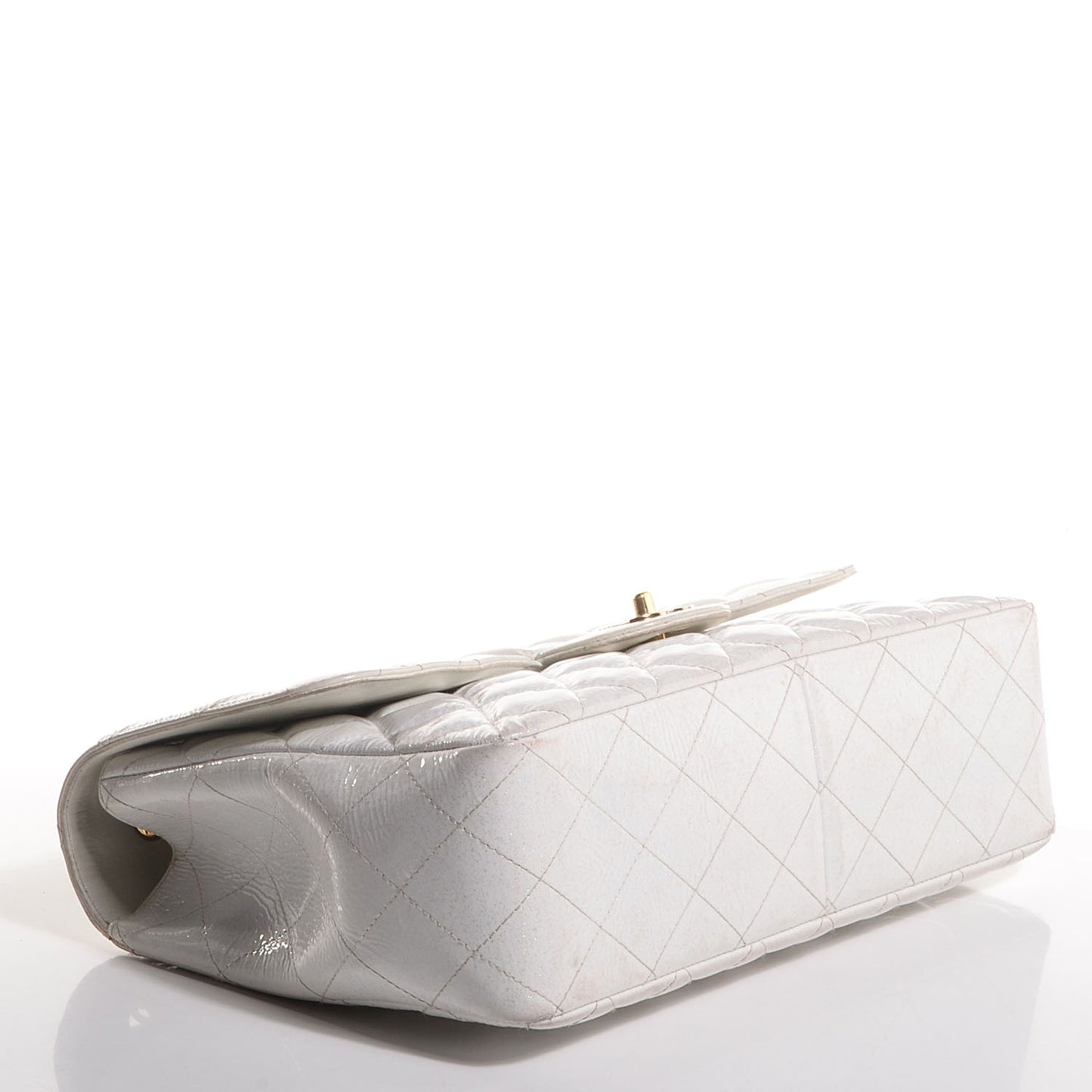 Patent Quilted Evening Star Jumbo Single Flap White