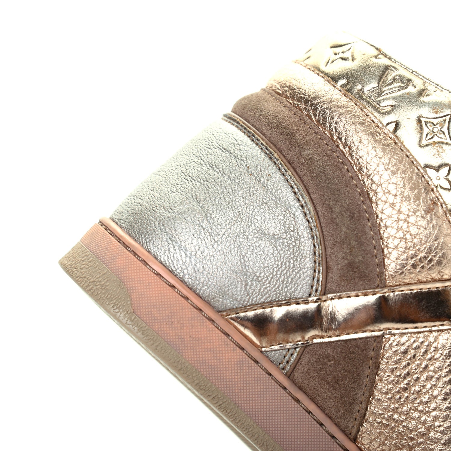 Louis Vuitton Calfskin Embossed Monogram High Top Sneakers 36 Gold 11 of 18