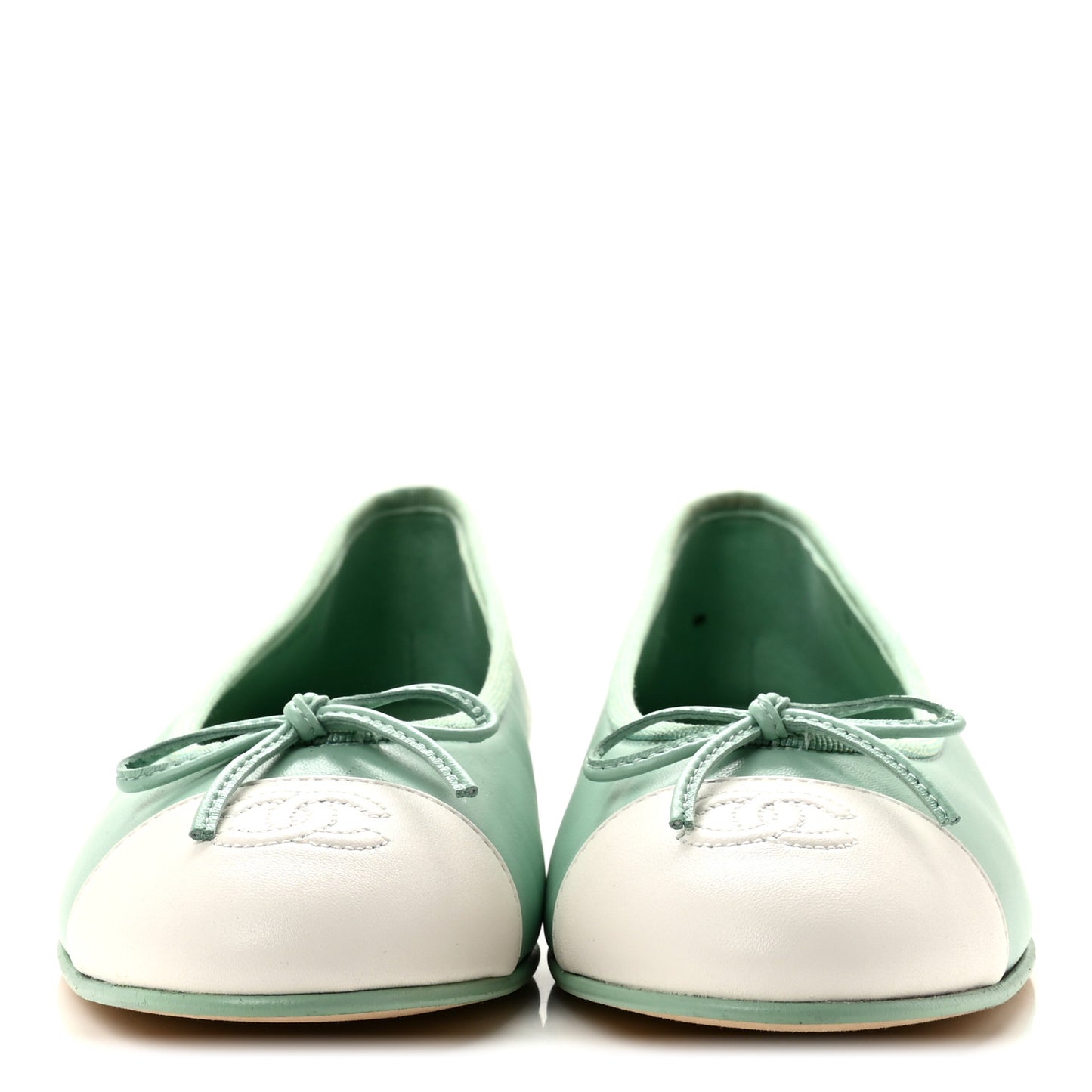 Lambskin CC Cap Toe Ballerina Flats 39 Light Green White