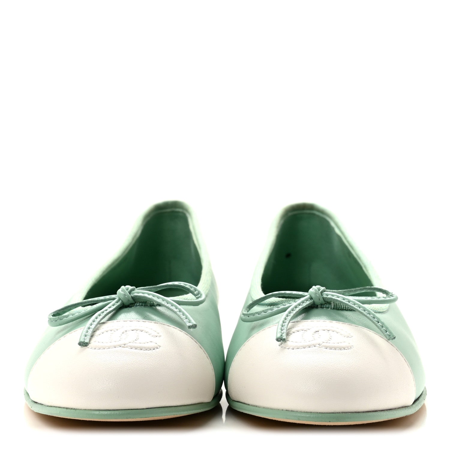Chanel Lambskin CC Cap Toe Ballerina Flats 39 Light Green White 3 of 10