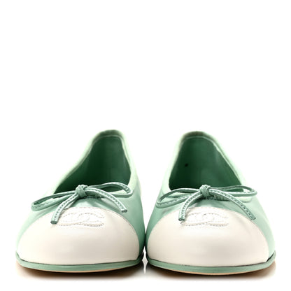 Chanel Lambskin CC Cap Toe Ballerina Flats 39 Light Green White 3 of 10