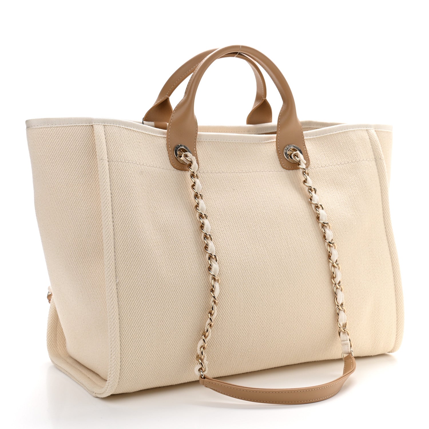 Chanel Canvas Pearl Medium Deauville Tote Ecru Beige 3 of 9