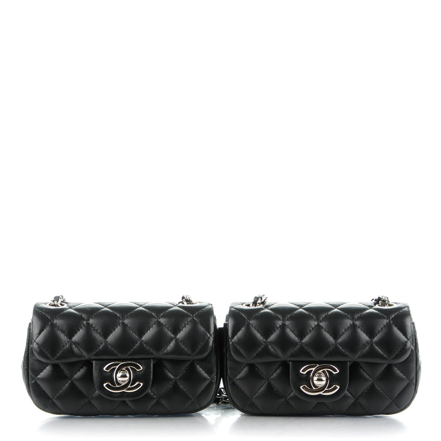 Lambskin Quilted Double Mini Flap Crossbody Black