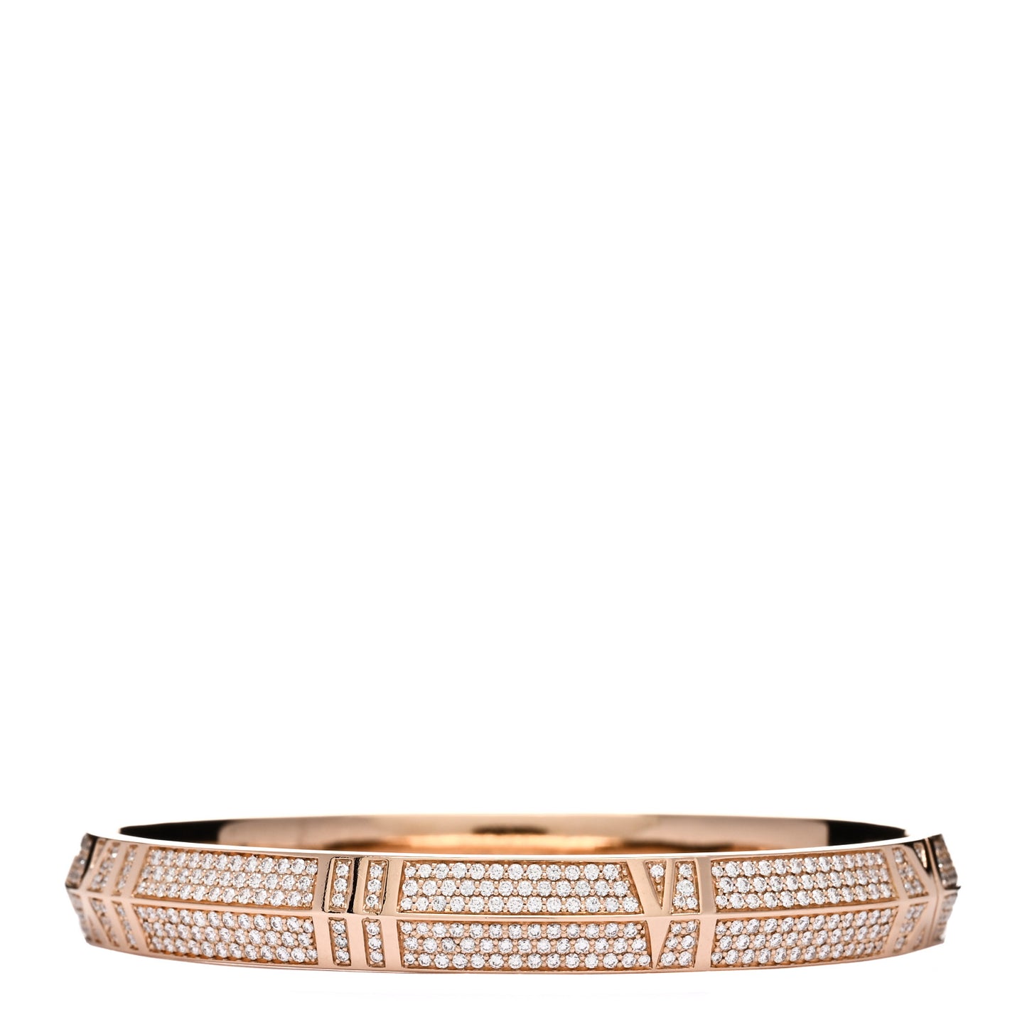 18K Rose Gold Diamond Atlas Closed Wide Hinged Bangle Bracelet