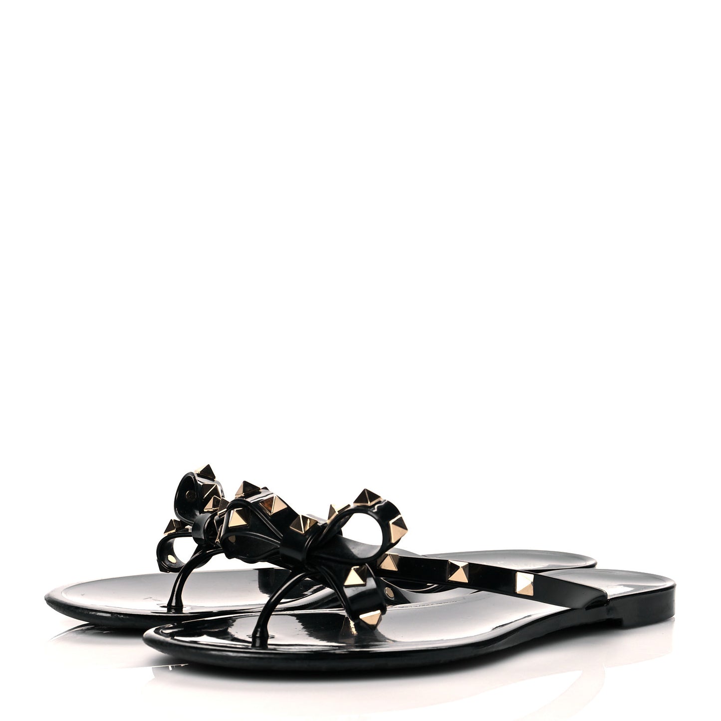 PVC Jelly Rockstud Bow Thong Sandals 40 Black