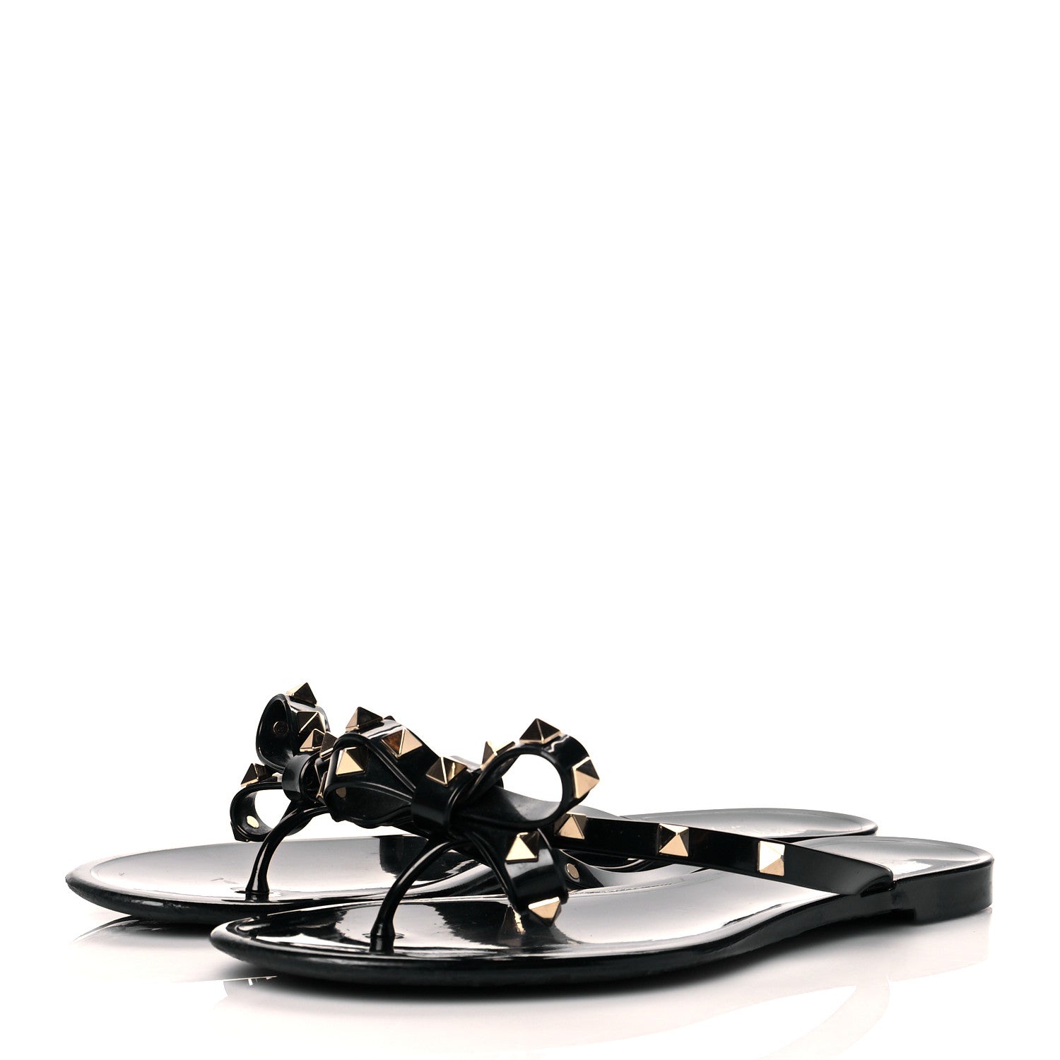 Valentino Garavani PVC Jelly Rockstud Bow Thong Sandals 40 Black 2 of 9