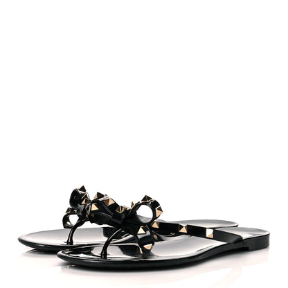 Valentino Garavani PVC Jelly Rockstud Bow Thong Sandals 40 Black 2 of 9