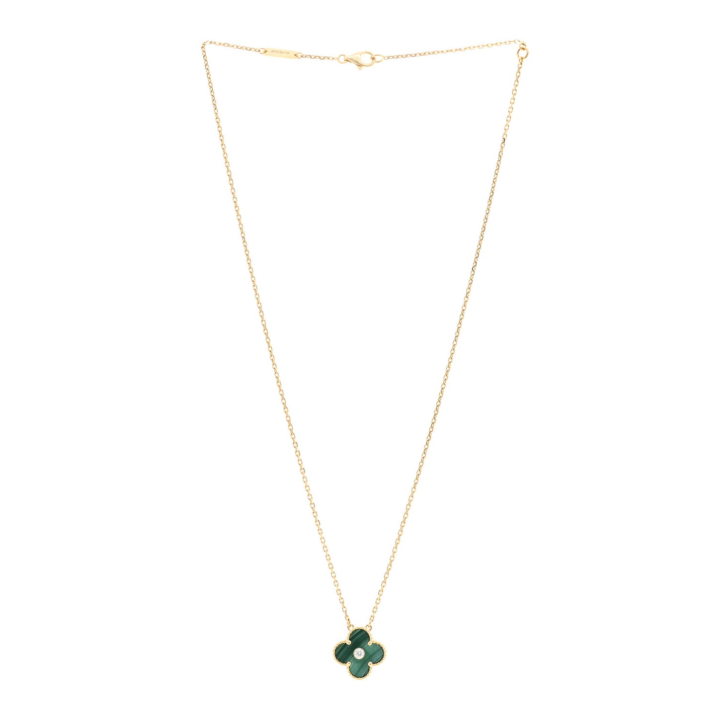 18K Yellow Gold Diamond Malachite Vintage Alhambra Pendant Necklace