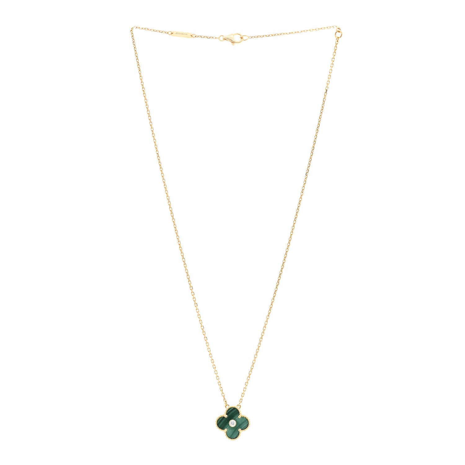Van Cleef & Arpels 18K Yellow Gold Diamond Malachite Vintage Alhambra Pendant Necklace 3 of 6