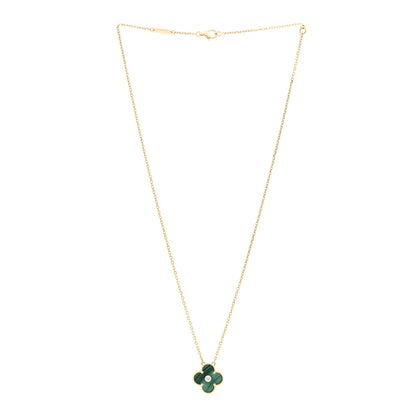 Van Cleef & Arpels 18K Yellow Gold Diamond Malachite Vintage Alhambra Pendant Necklace 3 of 6