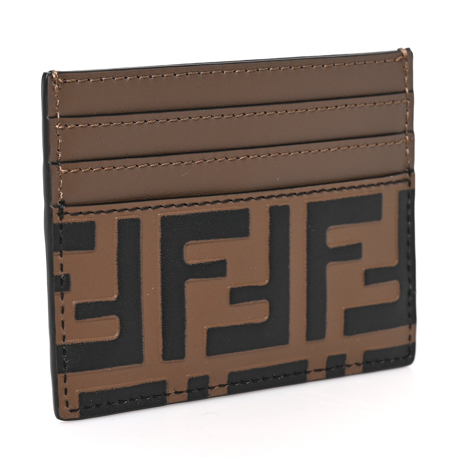 Fendi Vitello Soft Bi-Color FF 1974 Embossed Card Holder Maya Black 3 of 7