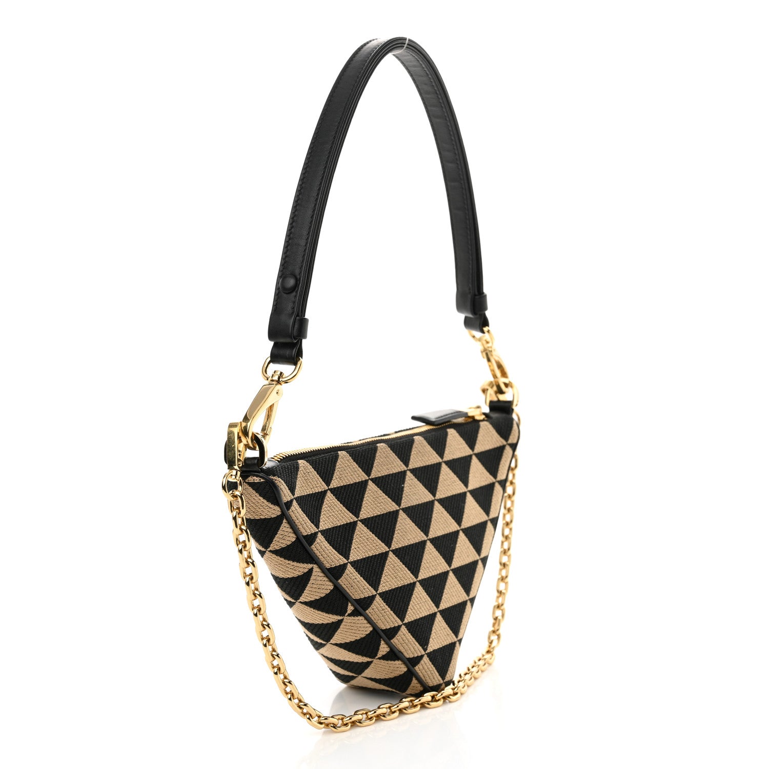Prada Jacquard Calfskin Triangolo Symbole Embroidered Mini Triangle Double Bag Black Corda 3 of 10