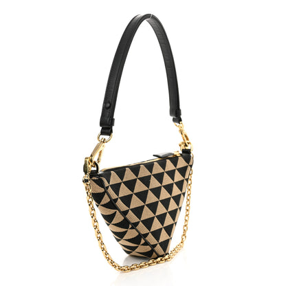 Prada Jacquard Calfskin Triangolo Symbole Embroidered Mini Triangle Double Bag Black Corda 3 of 10