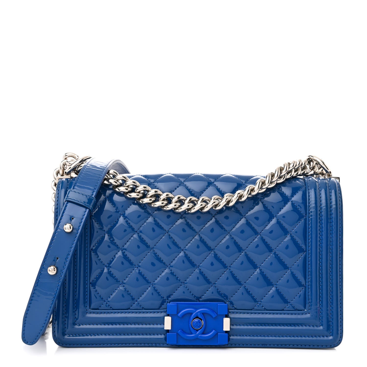 Chanel Patent Calfskin Quilted Medium Plexiglass Boy Flap Blue 1 of 10