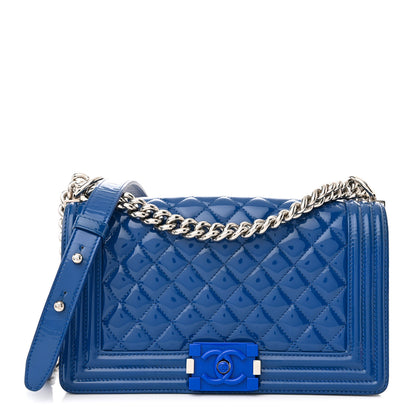 Chanel Patent Calfskin Quilted Medium Plexiglass Boy Flap Blue 1 of 10