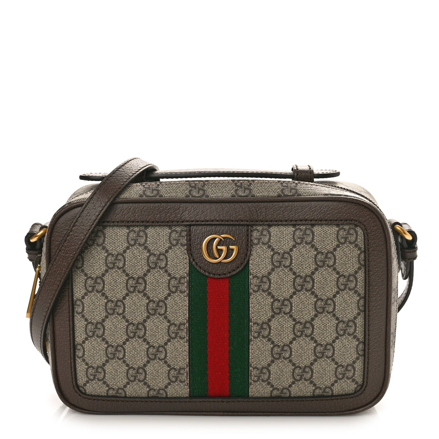 GG Supreme Monogram Web Small Ophidia Top Handle Shoulder Bag Brown