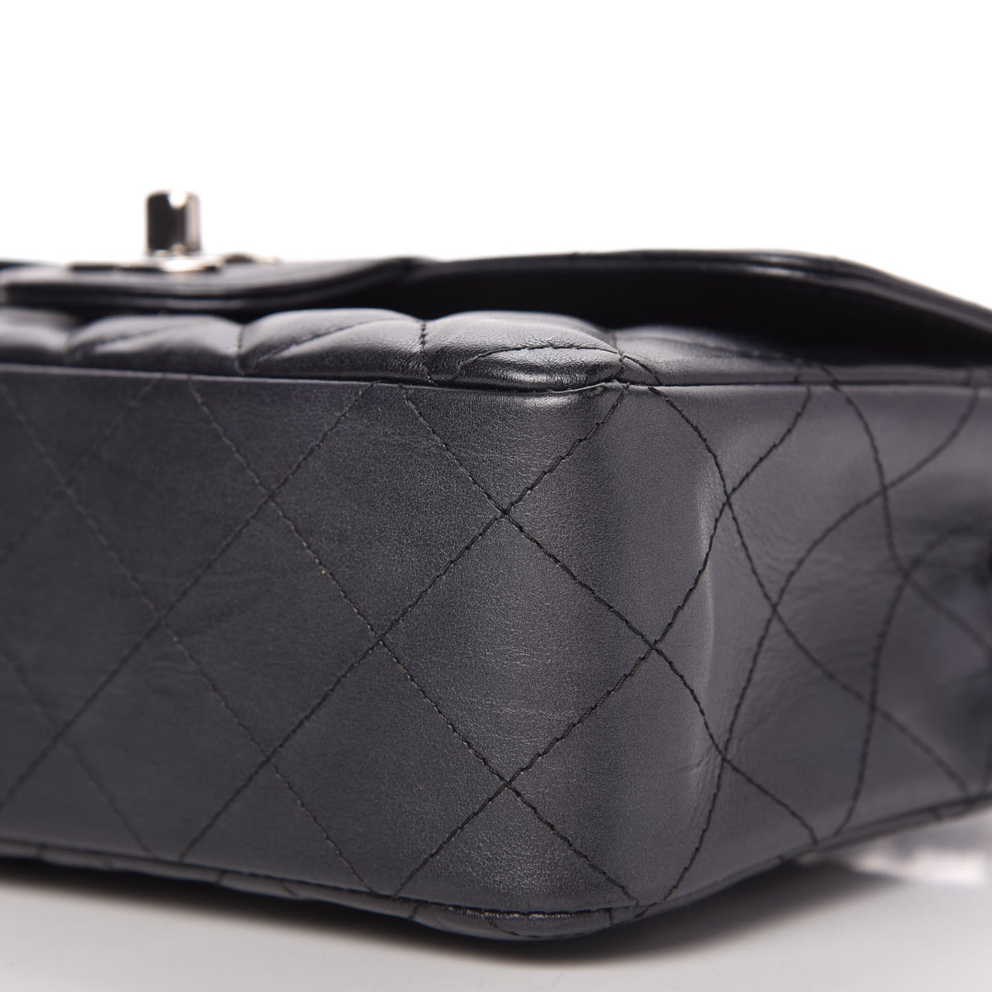 Iridescent Calfskin Quilted Mini Rectangular Flap Charcoal