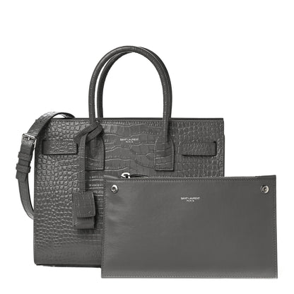 Saint Laurent Calfskin Crocodile Embossed Baby Sac De Jour Fog 1 of 8