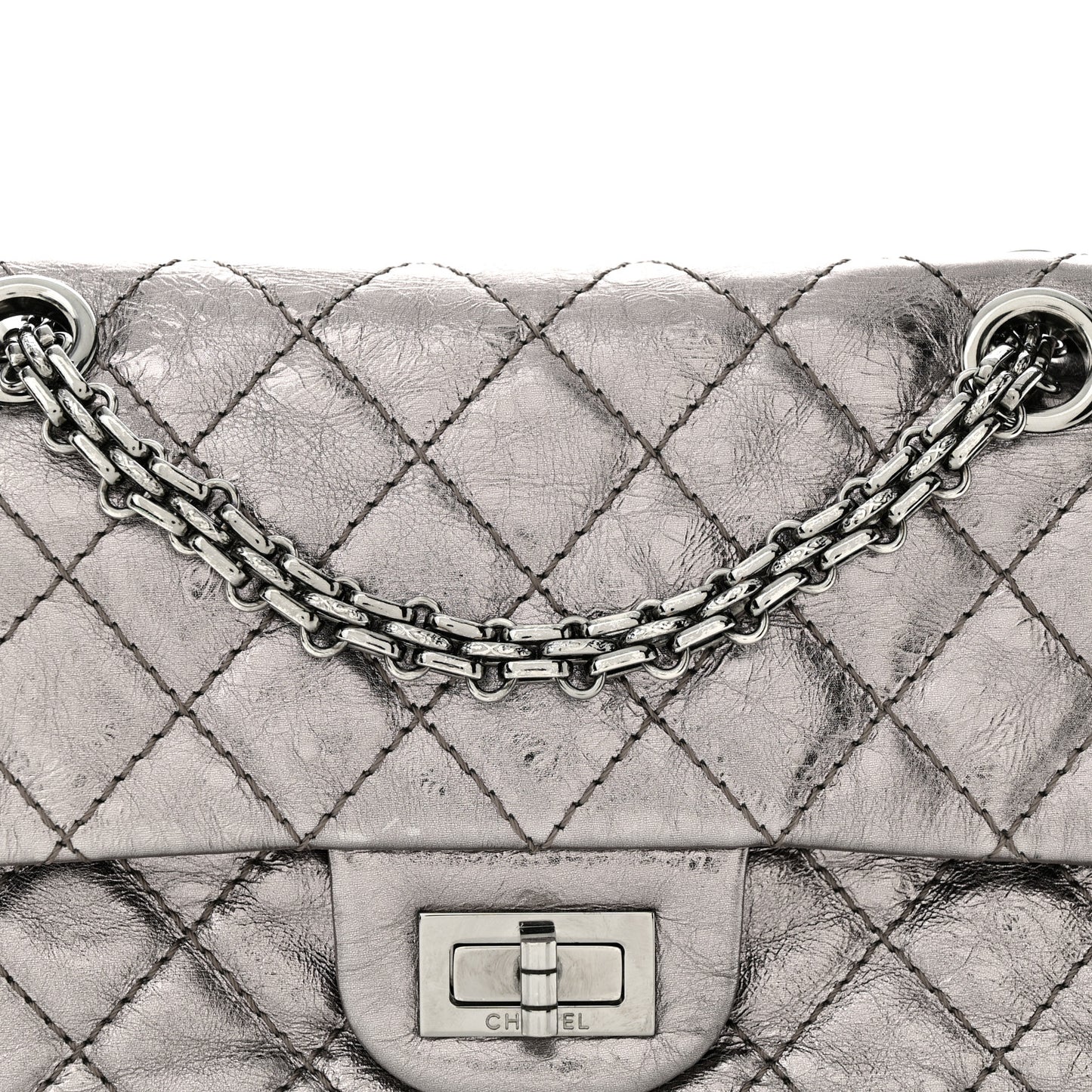 Metallic Calfskin Quilted 2.55 Reissue 224 Flap Silver