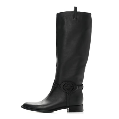 Gucci Calfskin Interlocking G Knee High Boots 39.5 Black 1 of 10
