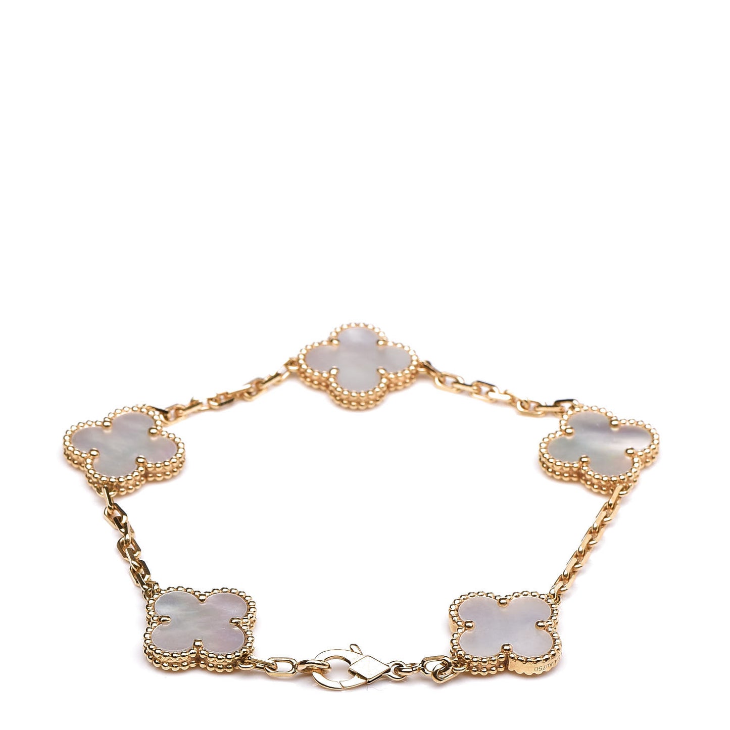 18K Yellow Gold Mother of Pearl 5 Motifs Vintage Alhambra Bracelet