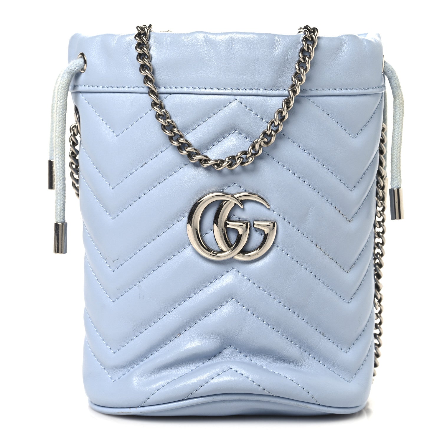 Gucci Calfskin Matelasse Mini GG Marmont 2.0 Bucket Bag Porcelain Light Blue 1 of 11