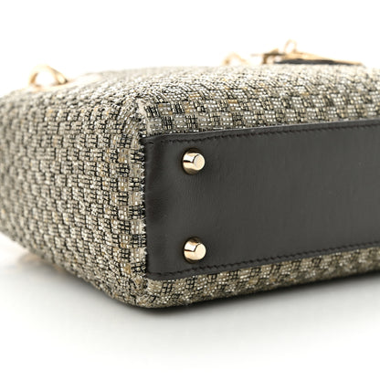 Christian Dior Calfskin Beaded Checkered Mini Lady Dior Grey White 8 of 10