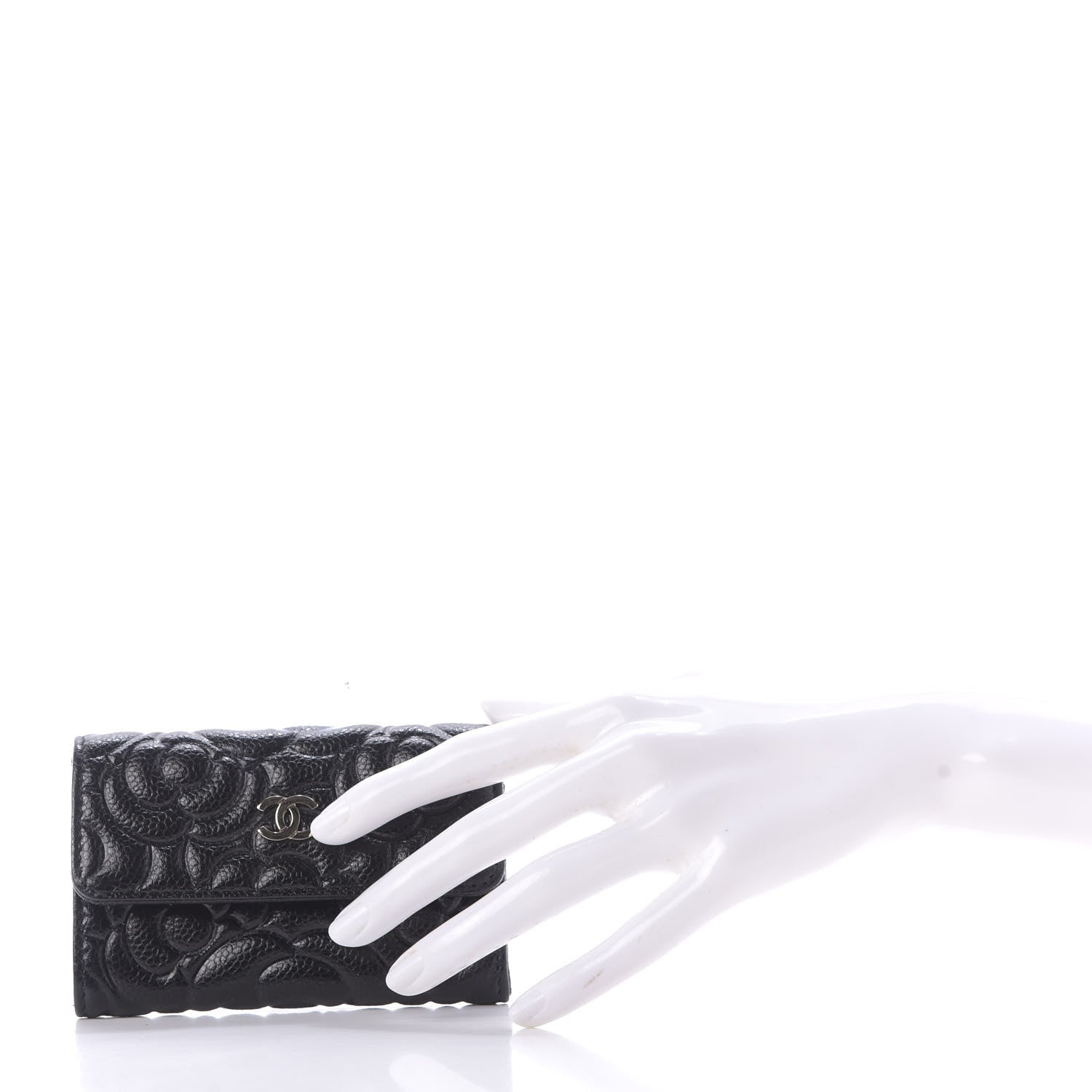 Chanel Caviar Camellia Embossed Card Holder Wallet Black 2 of 10