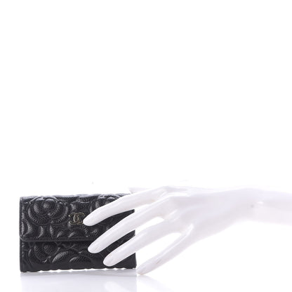 Chanel Caviar Camellia Embossed Card Holder Wallet Black 2 of 10
