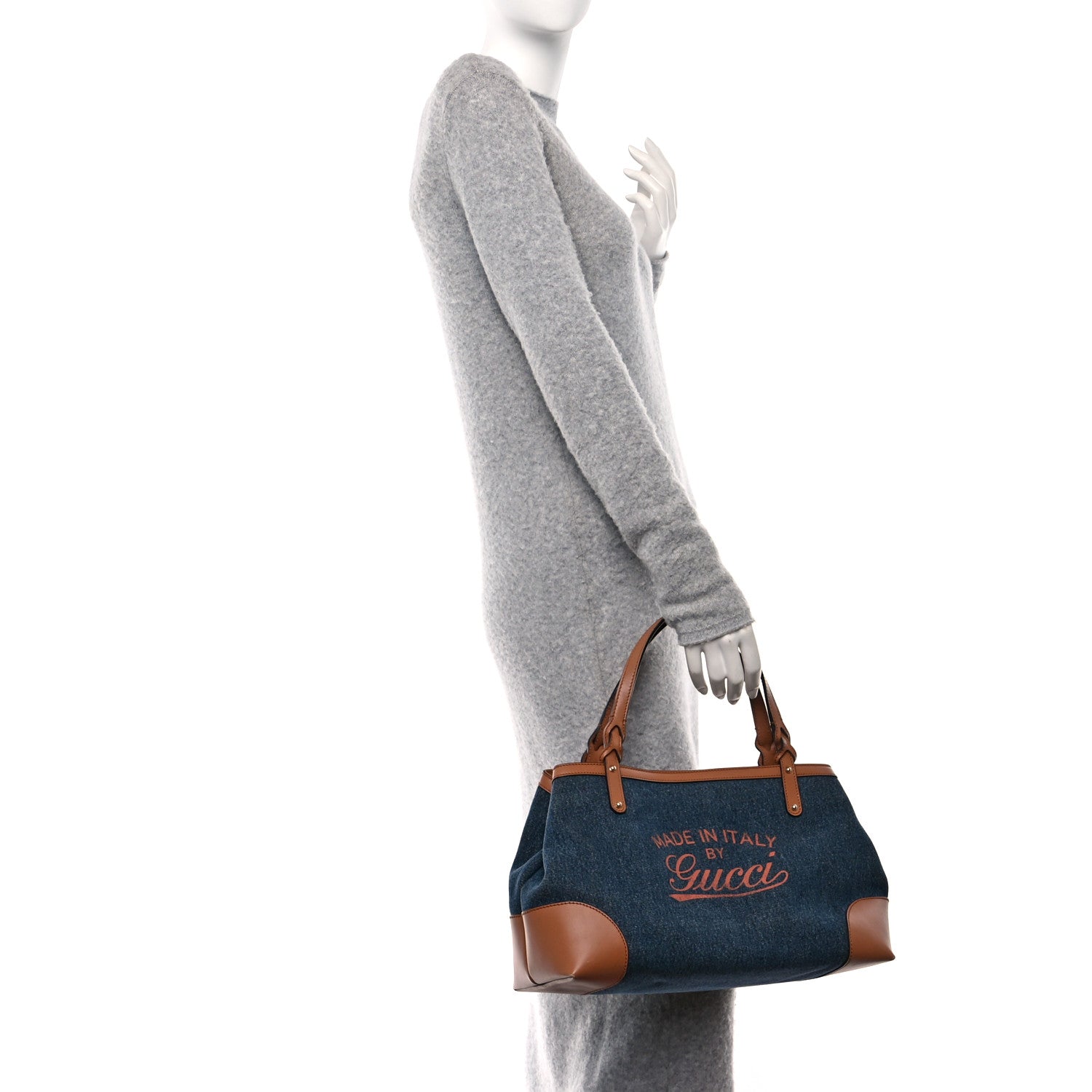 Gucci Denim Calfskin Tote Brown 2 of 12